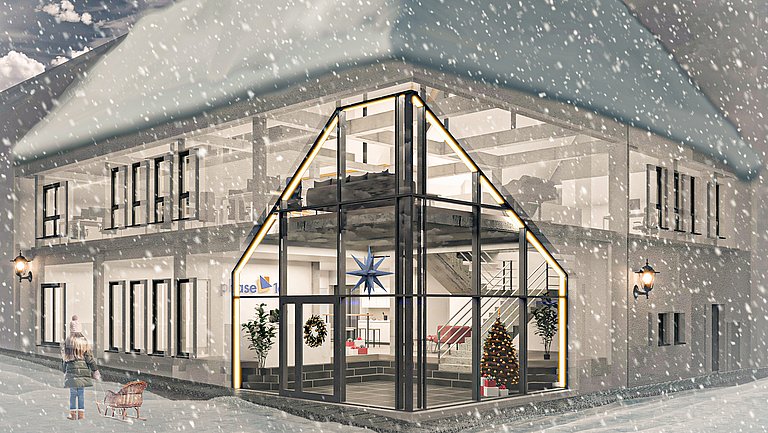 Visualisierung des Bürogebäudes von phase 10 in der Weihnachtszeit